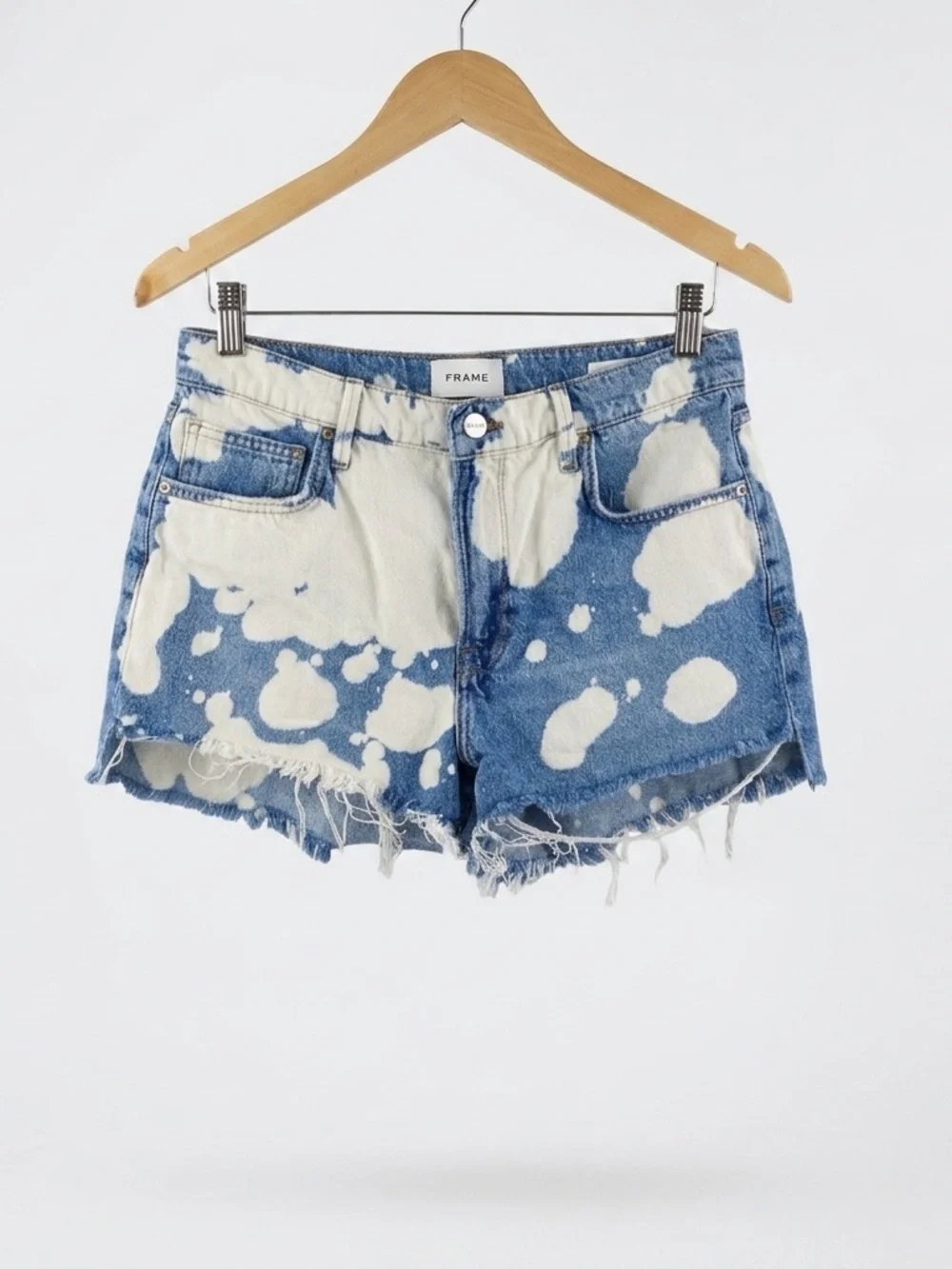 FRAME Le Ultra Baggy Short in Baltic Splash Bleach Dye Denim
